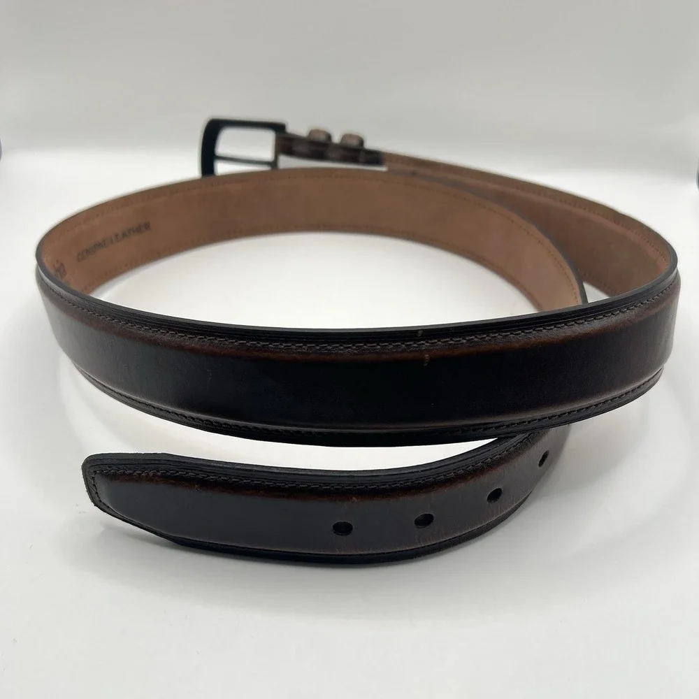 Columbia Genuine Leather Belt‎ XL/42-44 Brown Stitch Detail Classic